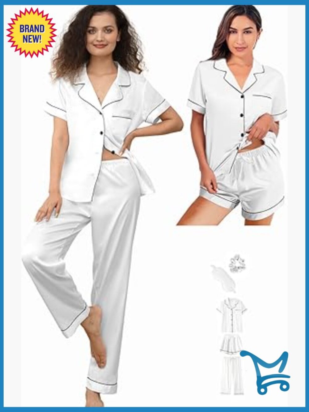5-Piece Silk Satin Pajama Set Short Sleeve with Pant and Shorts